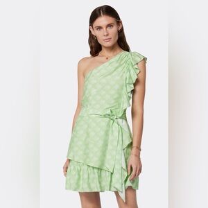NWT Joie One-Shoulder Light Green Patterned Ruffle Dress Size 4